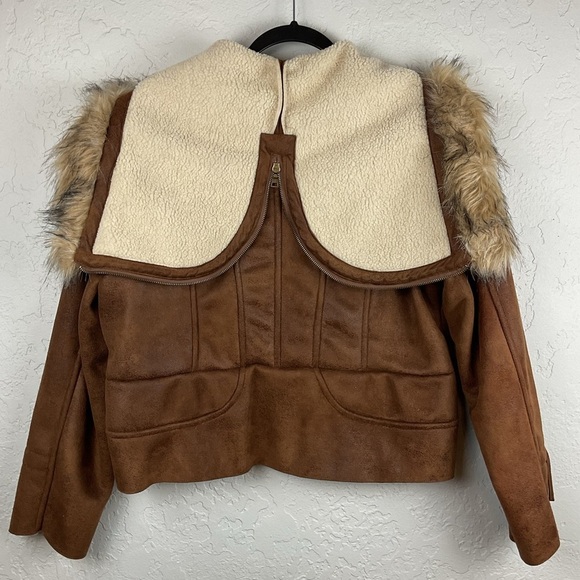 Women’s New York Classics Faux Suede Zip Up Coat with Faux Fur Lined Hood Sz Lg - Picture 9 of 12